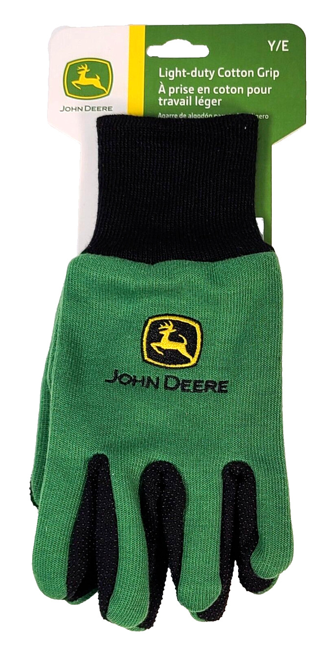 3 Pair John Deere Light Duty Cotton Grip Youth Chore Gardening Gloves Dot Palm